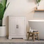 Meuble de rangement autoportant à double porte — MDF blanc, 3 étagères, 81 cm de haut
