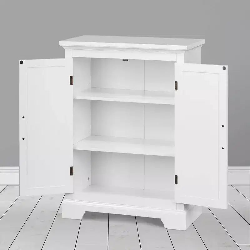Meuble de rangement autoportant à double porte — MDF blanc, 3 étagères, 81 cm de haut
