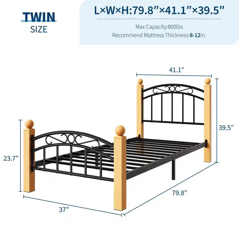 Cadre de lit avec tête de lit, lit plateforme en métal taille double avec lattes en acier, sommier tapissier non nécessaire, rangement sous le lit de 14 pouces