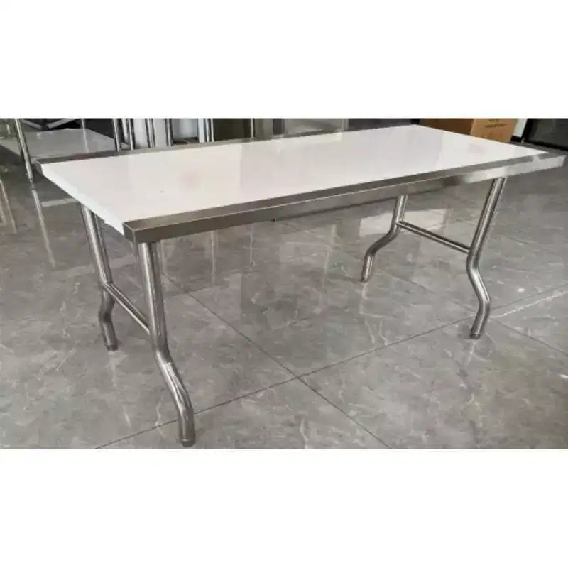 201 Stainless Steel Folding Table, Round Legs Straight Edges, Single Layer,
