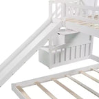 Lit superposé jumeau sur jumeau avec 2 tiroirs, toboggan et escalier de rangement — Blanc/Gris