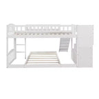 Lit superposé jumeau sur jumeau avec 2 tiroirs, toboggan et escalier de rangement — Blanc/Gris
