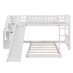 Lit superposé jumeau sur jumeau avec 2 tiroirs, toboggan et escalier de rangement — Blanc/Gris