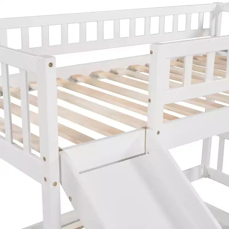 Lit superposé jumeau sur jumeau avec 2 tiroirs, toboggan et escalier de rangement — Blanc/Gris