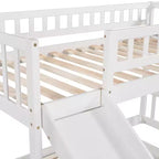 Lit superposé jumeau sur jumeau avec 2 tiroirs, toboggan et escalier de rangement — Blanc/Gris