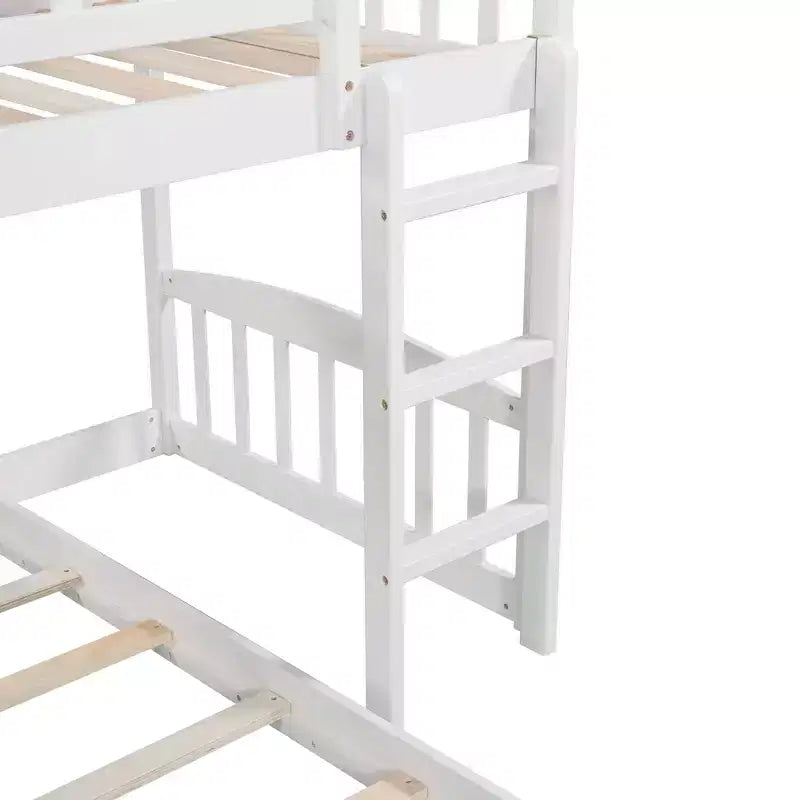 Lit superposé jumeau sur jumeau avec 2 tiroirs, toboggan et escalier de rangement — Blanc/Gris