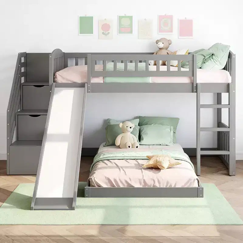 Luxystar Twin Over Twin Bunk Bed With 2 Drawers and Slide