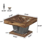 Table basse carrée de 80 cm – Plateau effet bois, base entrecroisée, marron rustique et noir