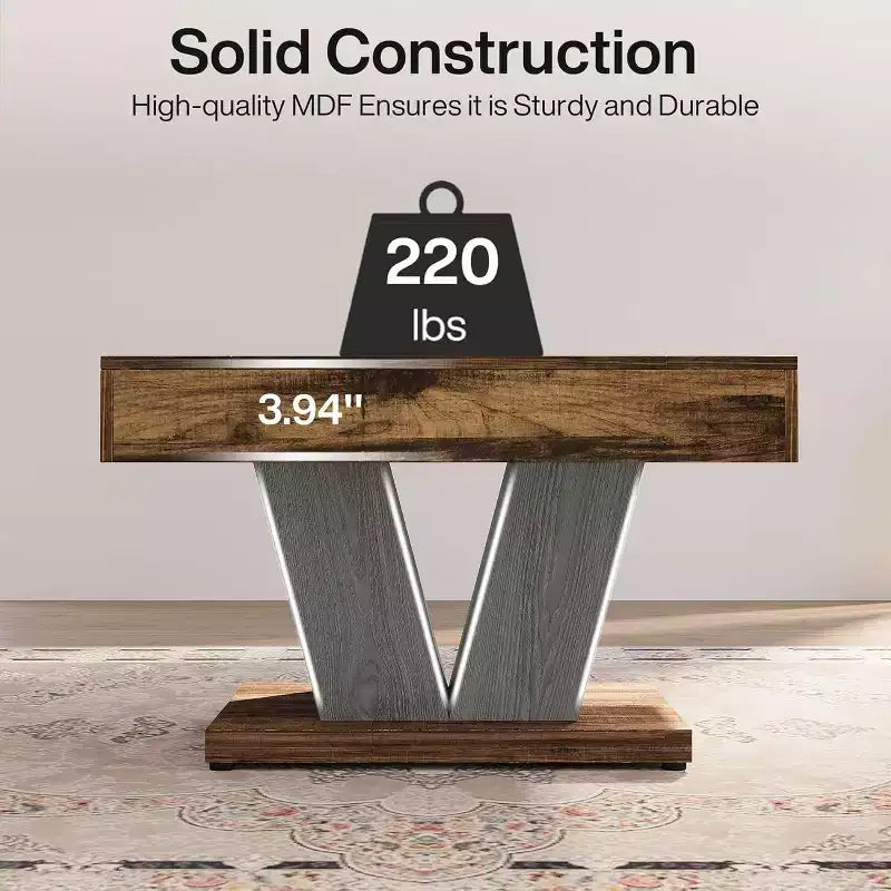 Table basse carrée de 80 cm – Plateau effet bois, base entrecroisée, marron rustique et noir