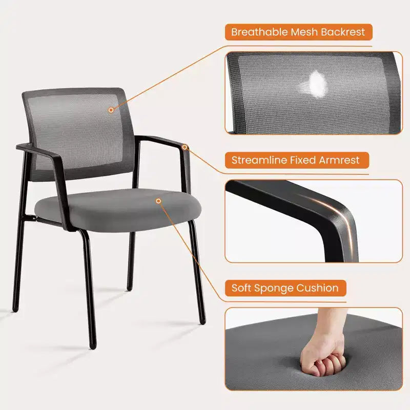 Chaises empilables à dossier en maille — Siège en tissu rembourré, cadre métallique robuste, lot de 2