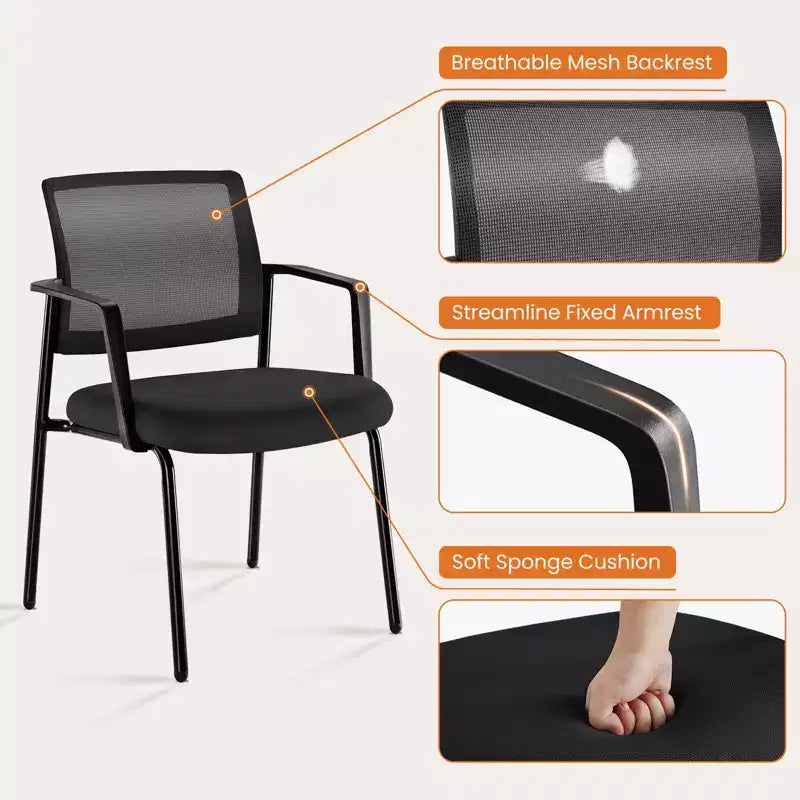 Chaises empilables à dossier en maille — Siège en tissu rembourré, cadre métallique robuste, lot de 2