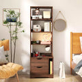 JVNOXK 18-inch bedside table with bookshelf, featuring two storage drawers. Vertical space storage cabinet with wooden structure, walnut finish