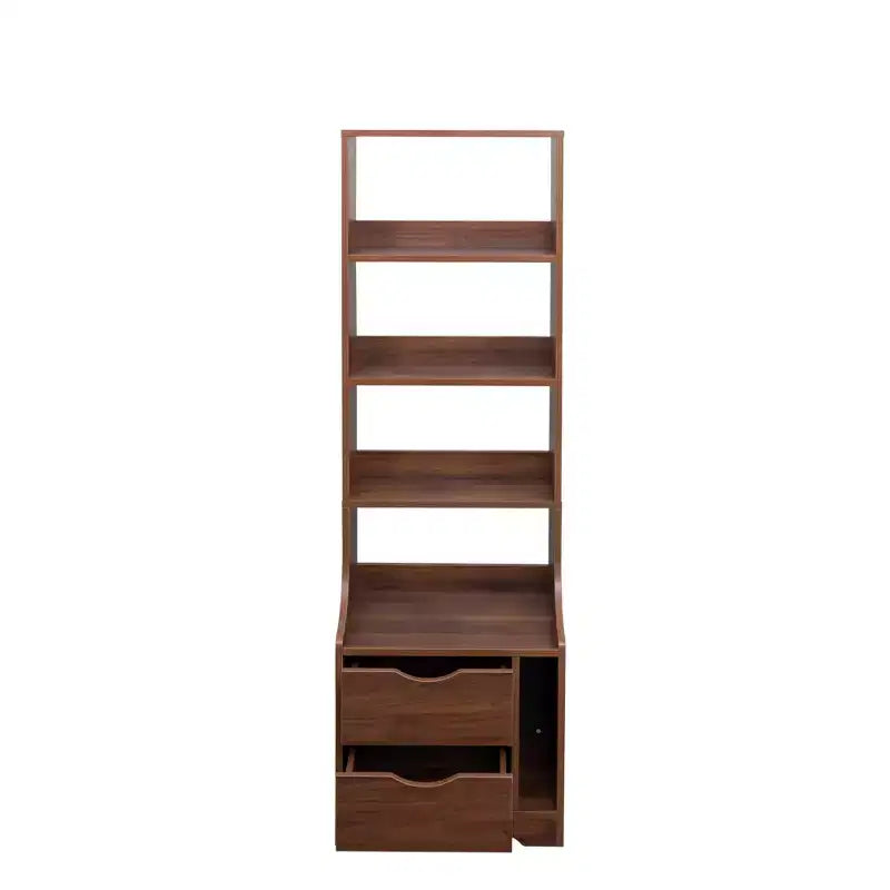 Table de chevet de 45,7 cm de haut avec étagère — 2 tiroirs, 4 niveaux d'étagères ouvertes, finition noyer