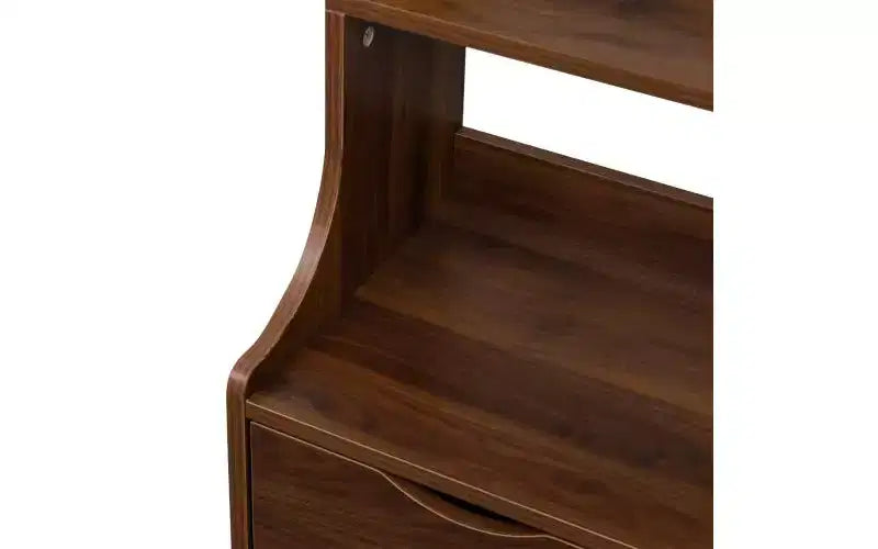 Table de chevet de 45,7 cm de haut avec étagère — 2 tiroirs, 4 niveaux d'étagères ouvertes, finition noyer