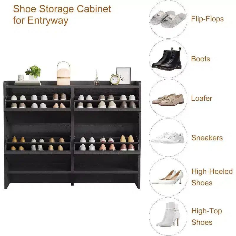 Meuble à chaussures 4 niveaux à tiroirs basculants avec étagère réglable — Peut contenir 24 à 30 paires, gris