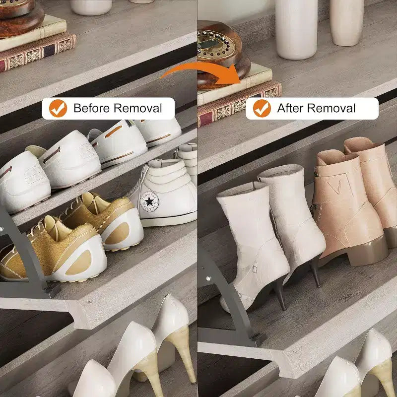 Meuble à chaussures 4 niveaux à tiroirs basculants avec étagère réglable — Peut contenir 24 à 30 paires, gris