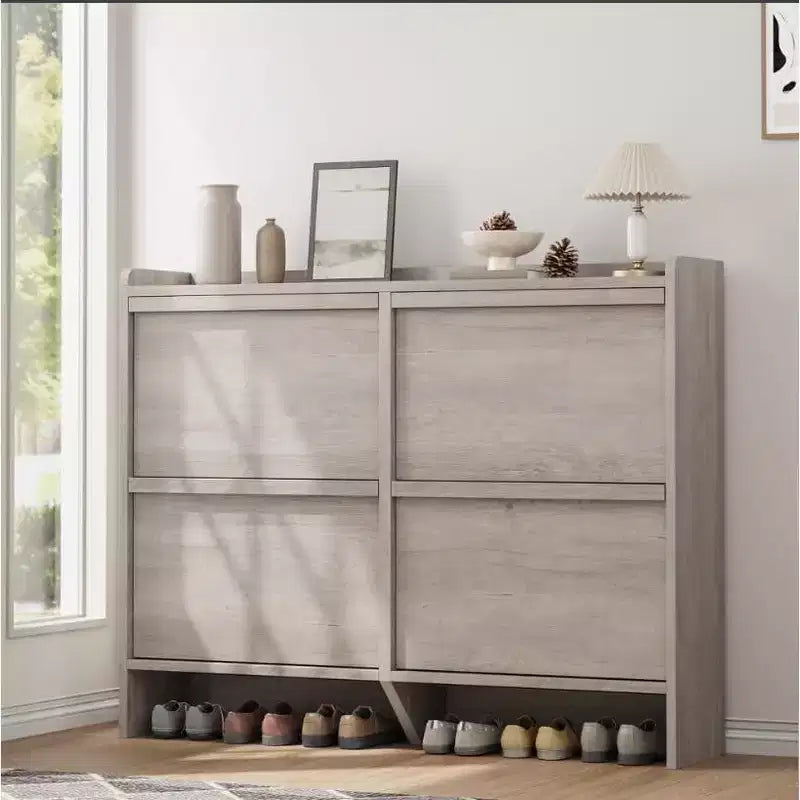 Acekool 4-Tier Flip Drawer Shoe Cabinet with Adjustable Shelf, Entryway Storage Organizer for Hallway or Living Room