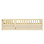 Cadre de lit double au sol pour enfants — Bois de pin, barrière de sécurité extra-haute, 0-6 ans