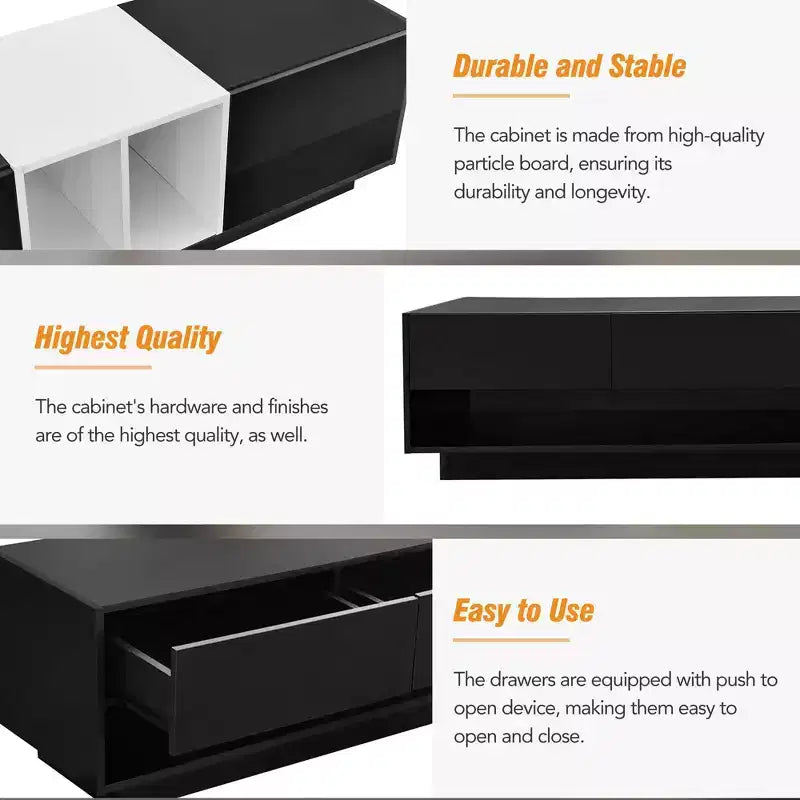 Meuble TV bicolore noir — Console multimédia élégante pour téléviseurs jusqu'à 80", 74,8"L