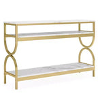 Console 3 niveaux 55" — Plateau imitation marbre, cadre en fer doré, capacité de 450 lb
