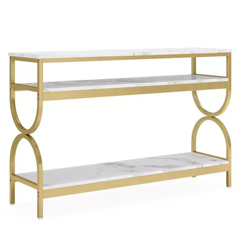 Console 3 niveaux 55" — Plateau imitation marbre, cadre en fer doré, capacité de 450 lb
