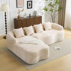 Canapé d'angle en chenille haute densité avec méridienne incurvée — 4 places, 4 coussins