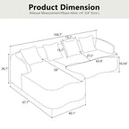 Canapé d'angle en chenille haute densité avec méridienne incurvée — 4 places, 4 coussins