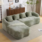 Canapé d'angle en chenille haute densité avec méridienne incurvée — 4 places, 4 coussins