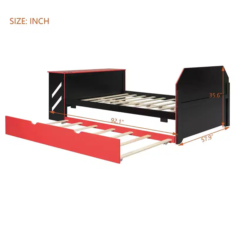Lit de repos pleine grandeur avec lit gigogne, lit de jeu avec bureau et port USB pour chambres d'étudiants ou chambres d'amis