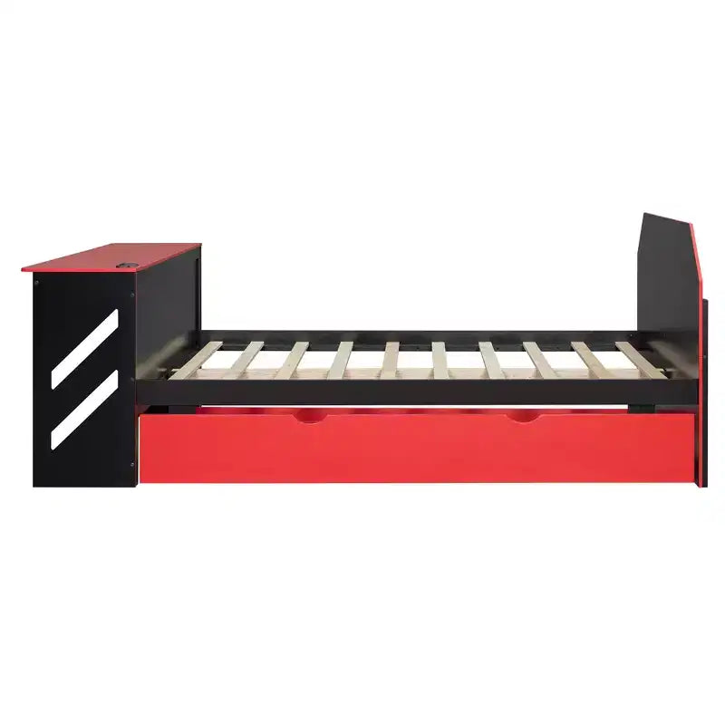 Lit de repos pleine grandeur avec lit gigogne, lit de jeu avec bureau et port USB pour chambres d'étudiants ou chambres d'amis