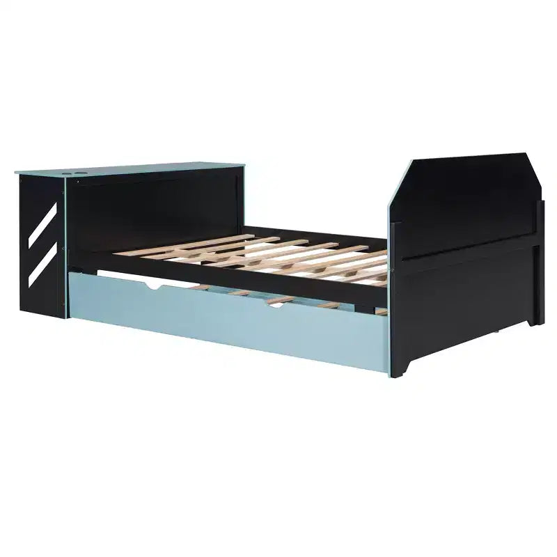 Lit de repos pleine grandeur avec lit gigogne, lit de jeu avec bureau et port USB pour chambres d'étudiants ou chambres d'amis