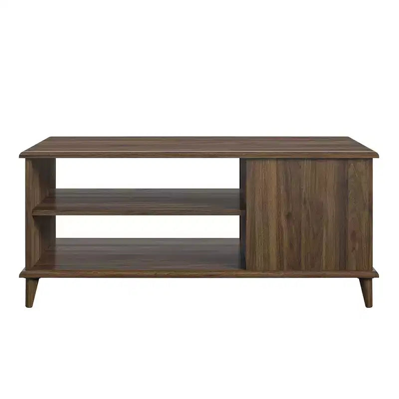 Table basse rectangulaire esprit Mid-Century – Cadre en MDF, étagère ouverte, marron