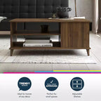 Table basse rectangulaire esprit Mid-Century – Cadre en MDF, étagère ouverte, marron