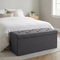 Folding Storage Ottoman Bench with Flip-Top Lid, Upholstered Footrest & End of Bed Storage Chest for Living Room Bedroom Entryway, 47 Gray