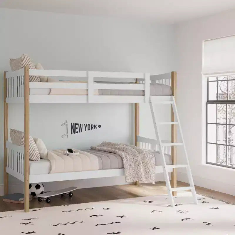 Lit superposé double en bois massif – Certifié GREENGUARD Gold, échelle incluse