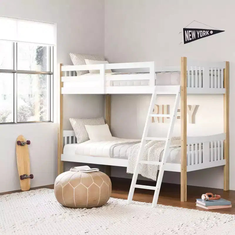 Lit superposé double en bois massif – Certifié GREENGUARD Gold, échelle incluse