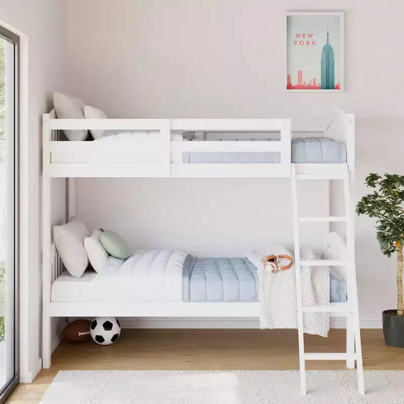 Lit superposé double en bois massif – Certifié GREENGUARD Gold, échelle incluse