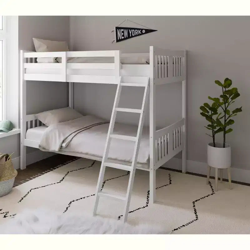 Lit superposé double en bois massif – Certifié GREENGUARD Gold, échelle incluse