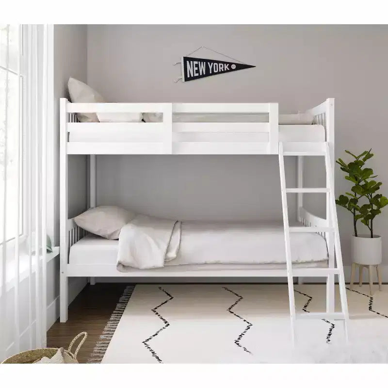 Lit superposé double en bois massif – Certifié GREENGUARD Gold, échelle incluse