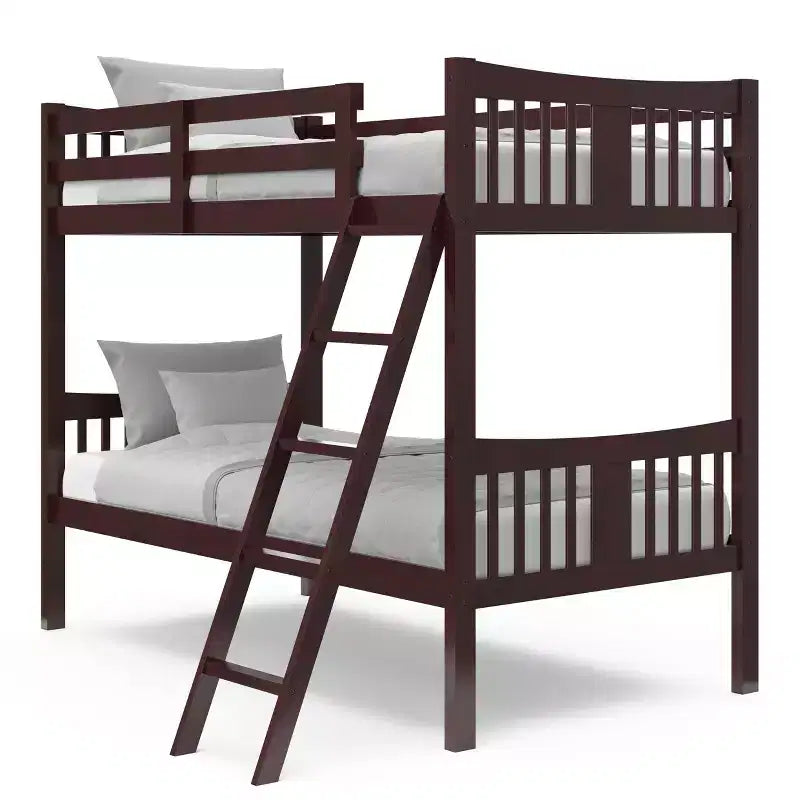 Lit superposé double en bois massif – Certifié GREENGUARD Gold, échelle incluse