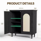 Buffet bas Boho en rotin à 2 portes, buffet en bois avec étagères réglables et rangement, armoire multi-usages pour cuisine, salon, salle à manger