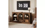 Meuble TV rustique marron arque de 63 po – Meuble console multimédia à 3 niveaux pour téléviseurs jusqu'à 70 po, table console d'entrée