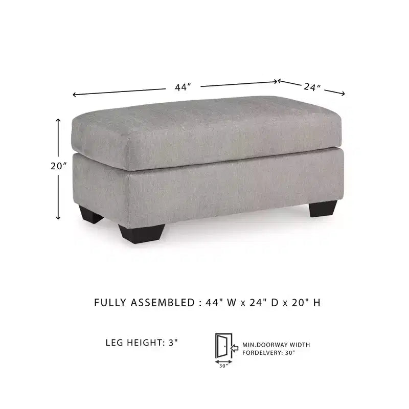 Pouffe rectangulaire rembourré — Polyester texturé, Gris flanelle, 111,76 cm de largeur