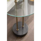 Table d'appoint ronde en verre avec base en marbre — 40,6 cm de diamètre, 61 cm de hauteur, structure en métal noir