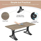 Table à manger rectangulaire moderne de 160 cm — Plateau en MDF gris, pieds en métal noir, 4 à 6 places