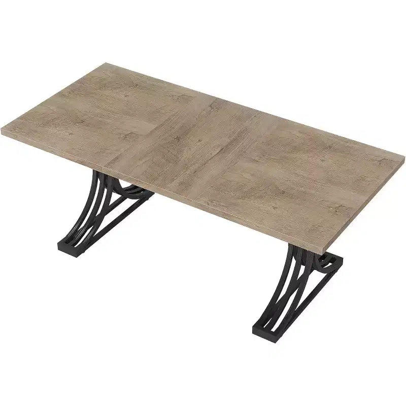 Table à manger rectangulaire moderne de 160 cm — Plateau en MDF gris, pieds en métal noir, 4 à 6 places
