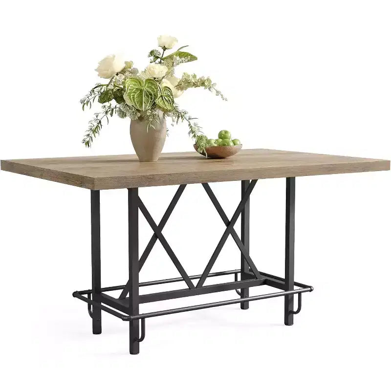 Table de bar industrielle de 160 cm de hauteur de comptoir avec repose-pieds en métal — Gris rustique, pour 4 à 6 personnes