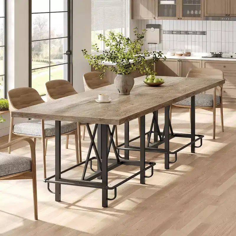 Table de bar industrielle de 160 cm de hauteur de comptoir avec repose-pieds en métal — Gris rustique, pour 4 à 6 personnes