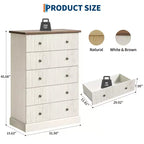 Commode à 5 tiroirs de 114 cm de haut – Commode en bois cannelé avec poignées en métal, rangement de chambre à coucher peu encombrant