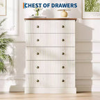 Commode à 5 tiroirs de 114 cm de haut – Commode en bois cannelé avec poignées en métal, rangement de chambre à coucher peu encombrant